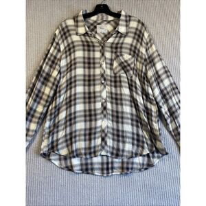 Rails Shirt Women's XL Beige Ivory Black Plaid Button Up Hunter Long Sleeve Top